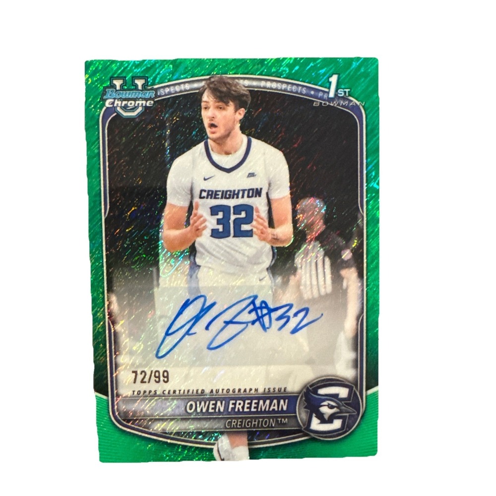 Owen Freeman 2025 Bowman Chrome Basketball Green Shimmer Refractor Signed 72/99